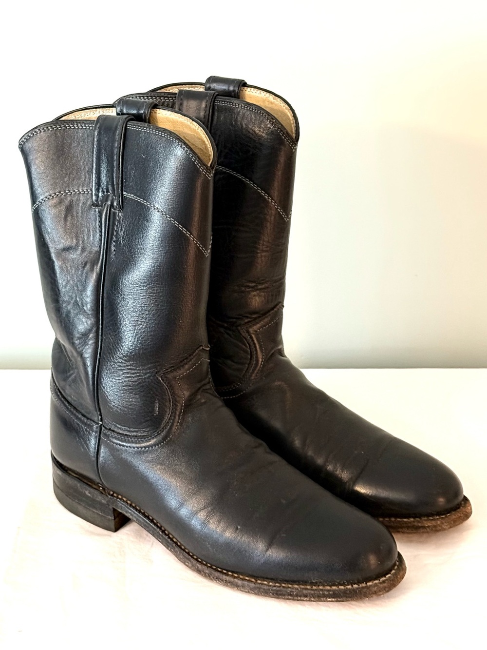 Justin Vintage Women’s Navy  Leather Western Riding Roper Boots L3057 ~ …